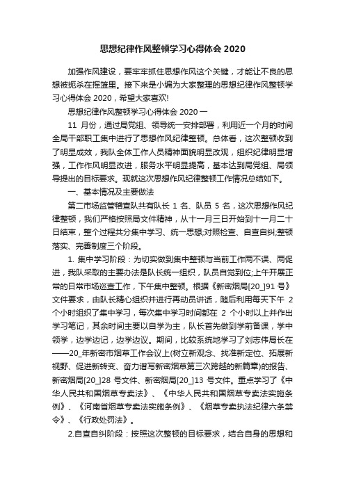 思想纪律作风整顿学习心得体会2020