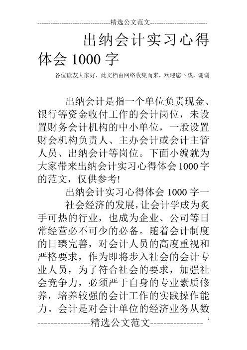 出纳会计实习心得体会1000字 