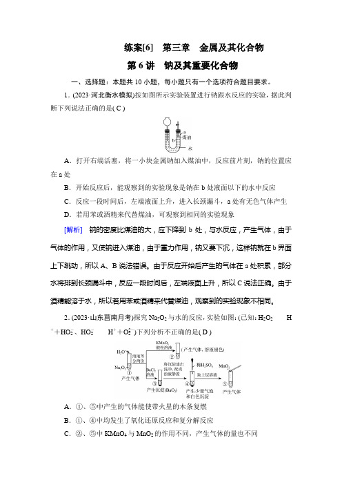 2024年高考化学一轮复习考点培优训练第6讲钠及其重要化合物