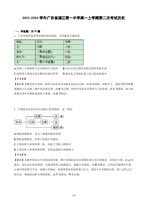 2015-2016学年广东省湛江第一中学高一上学期第二次考试历史(解析版)