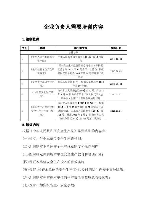 企业负责人需要培训内容