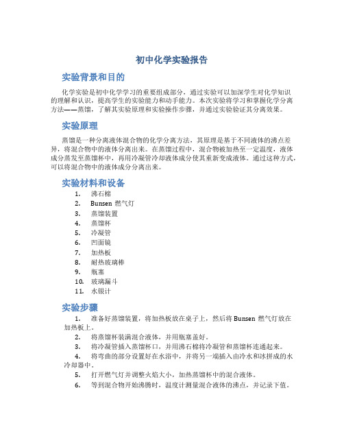 初中化学实验报告实验报告