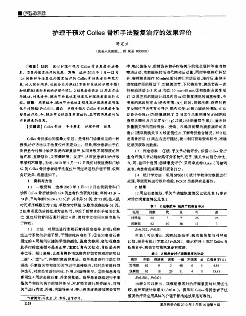 护理干预对Colles骨折手法整复治疗的效果评价