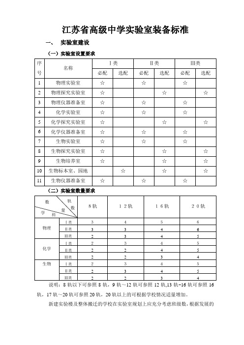 普通高中理化生实验室建设标准