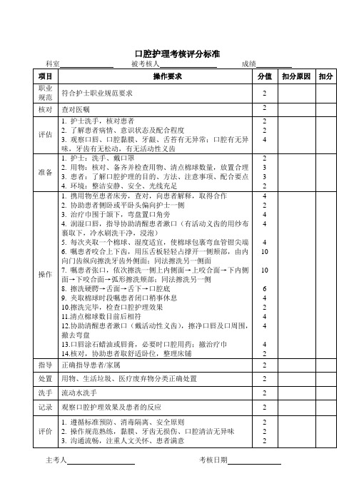 口腔护理考核标准