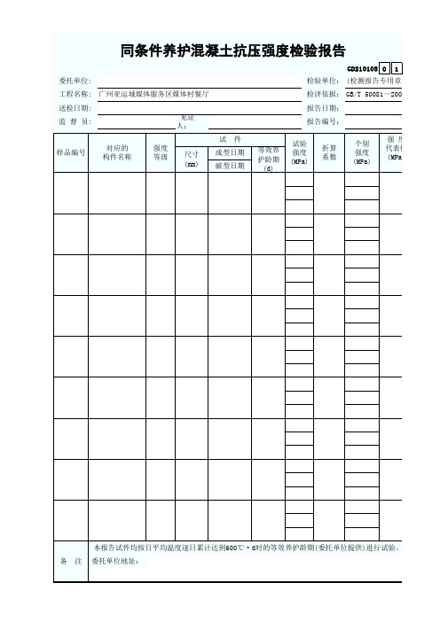 8.1同条件养护混凝土抗压强度检验报告