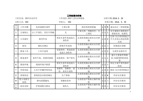 蒸汽锅炉工作危害分析表分解