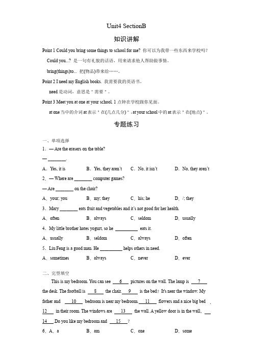 人教版英语七年级上册期末高频考点专题突破Unit4 SectionB