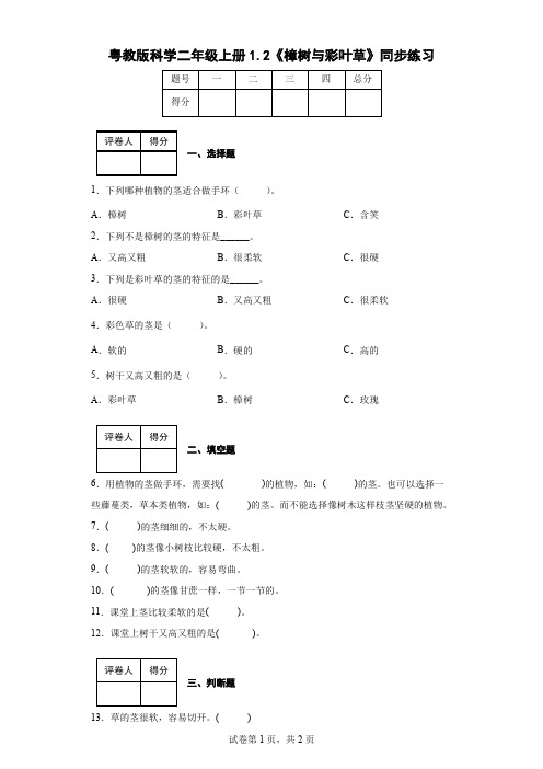 粤教版科学二年级上册1.2《樟树与彩叶草》同步练习