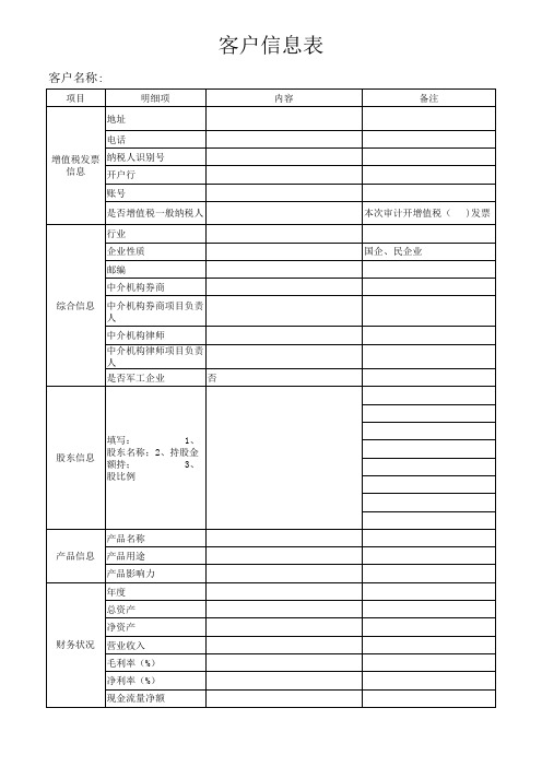 会计师事务所客户信息收集表