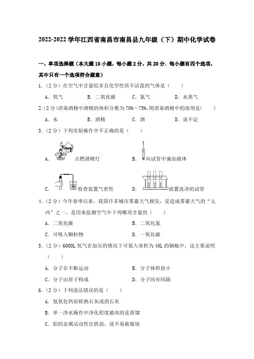 江西省南昌市南昌县九年级(下)期中化学试卷