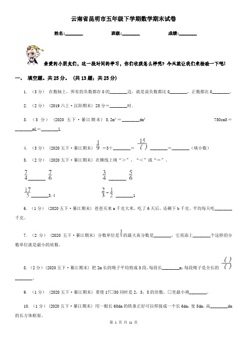 云南省昆明市五年级下学期数学期末试卷