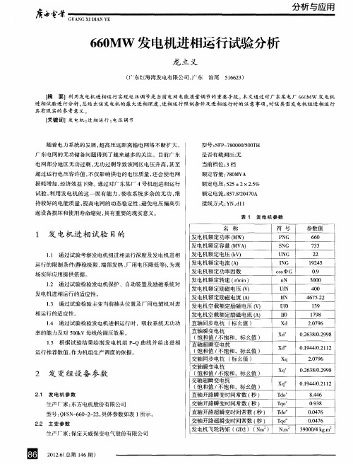 660MW发电机进相运行试验分析