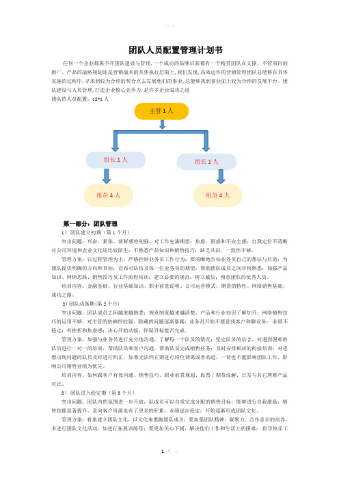 团队人员配置管理计划书