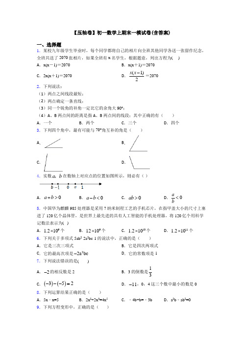 【压轴卷】初一数学上期末一模试卷(含答案)