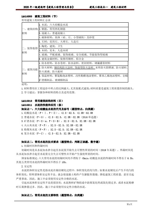 一建【建筑】《建工》建筑工程材料讲义1401