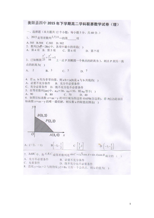 湖南省衡阳县第四中学高二数学12月学科联赛试题理(扫