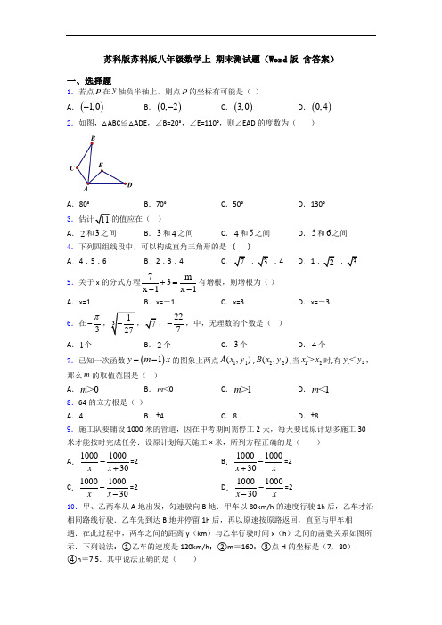 苏科版苏科版八年级数学上 期末测试题(Word版 含答案)