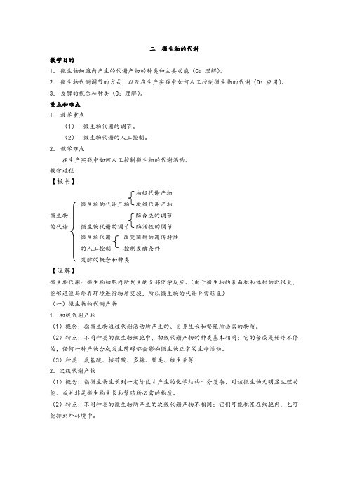 [旧人教]2012高三生物第一轮复习教案选修5、微生物与发酵工程2-2微生物的代谢