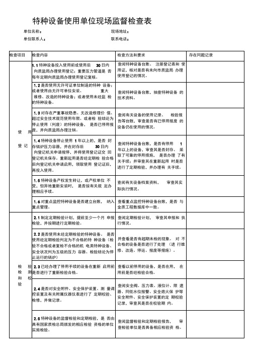 特种设备使用单位现场监督检查表