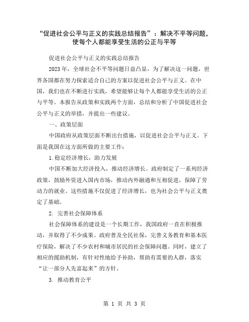 “促进社会公平与正义的实践总结报告”：解决不平等问题,使每个人都能享受生活的公正与平等