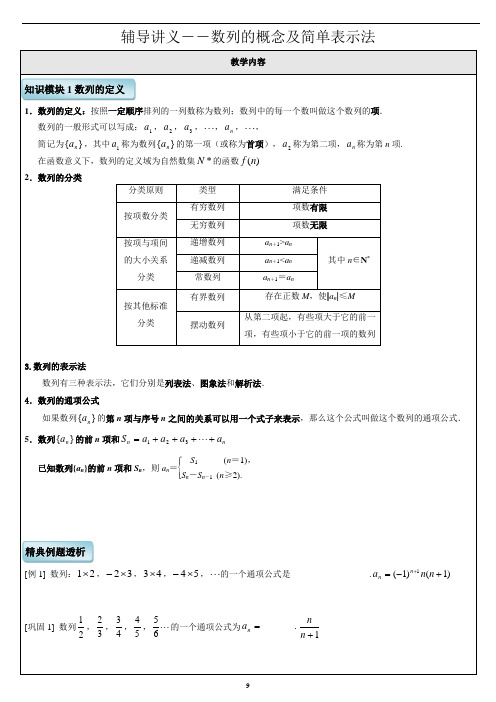 高中 数列的概念及简单表示法 知识点+例题 全面