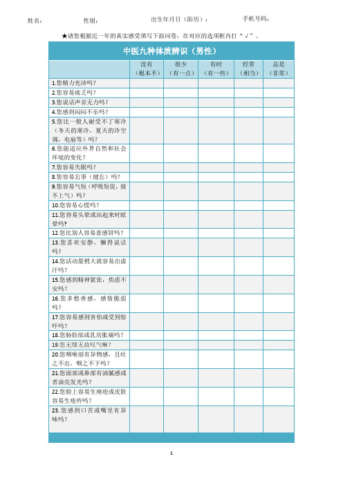 章汪楼教授 中医九种体质辨识