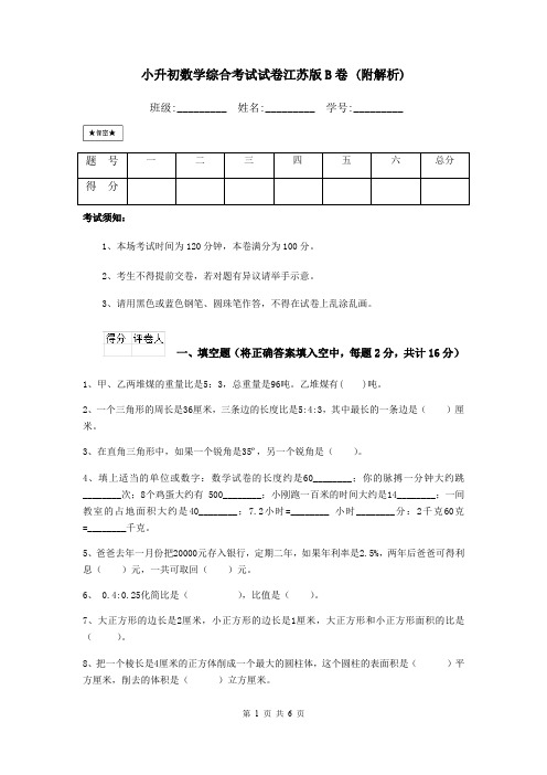 小升初数学综合考试试卷江苏版B卷 (附解析)