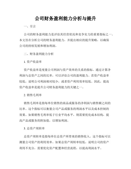 公司财务盈利能力分析与提升