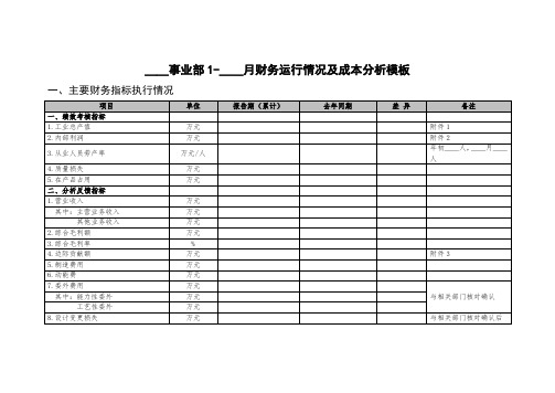 XX事业部XX年XX月财务运行情况及成本分析(模板)