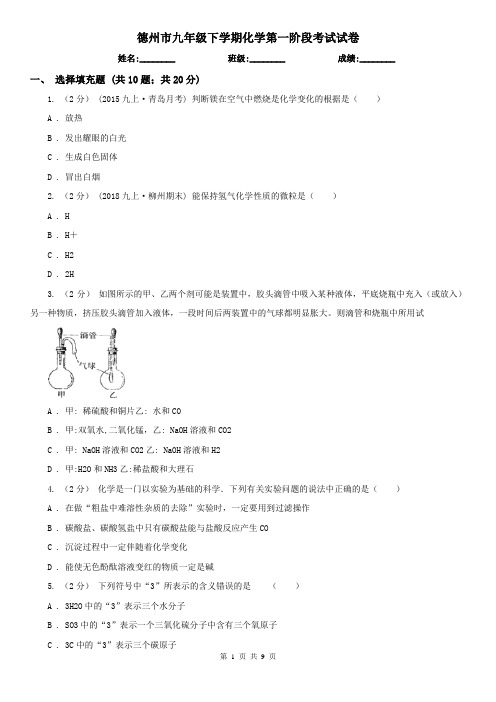 德州市九年级下学期化学第一阶段考试试卷