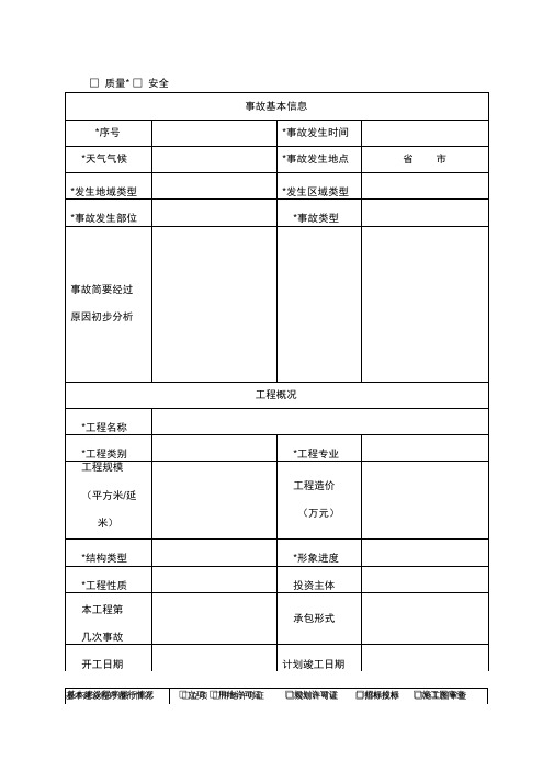 工程建设重大质量安全事故快报表单