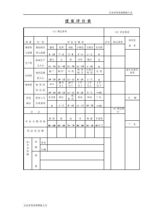 提案评分表模板1