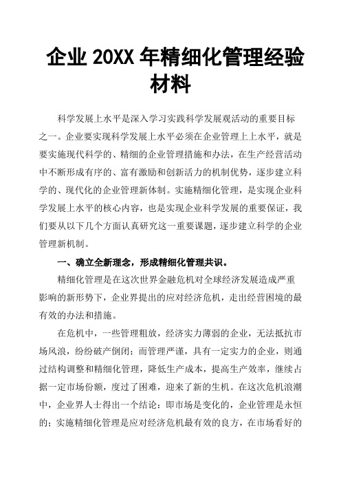 企业20XX年精细化管理经验材料