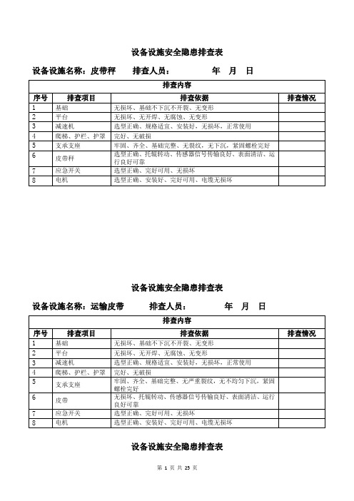 设备设施安全隐患排查表