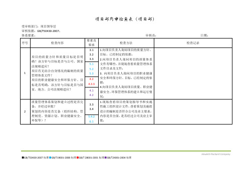 项目部管理体系内审检查表(领导层)