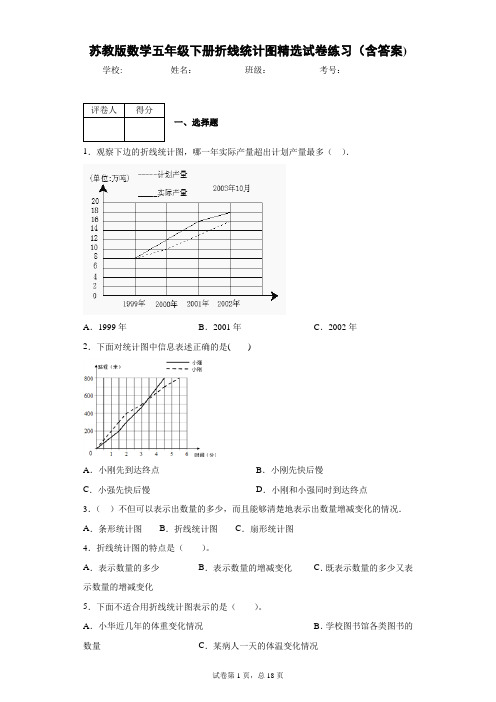 苏教版数学五年级下册折线统计图精选试卷练习(含答案)1