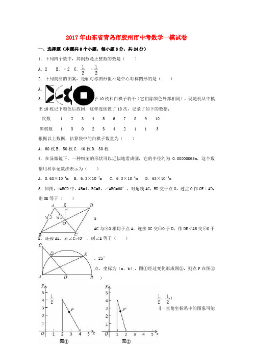 山东省青岛市胶州市2017届中考数学一模试卷(含解析)