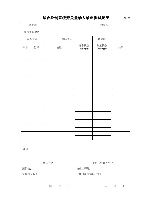 2016-2017年综合控制系统开关量输入输出测试记录ZK-23（总结）