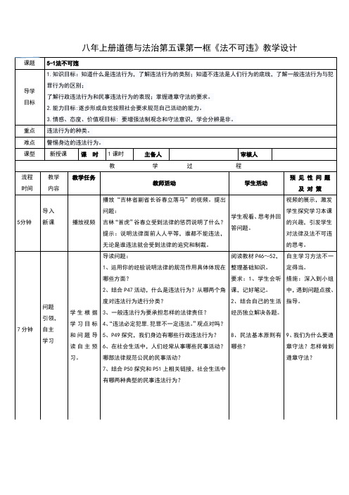 部编人教版《道德与法治》八年级上册5.1《法不可违》教学设计