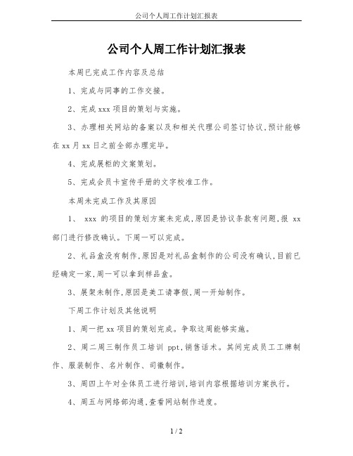 公司个人周工作计划汇报表