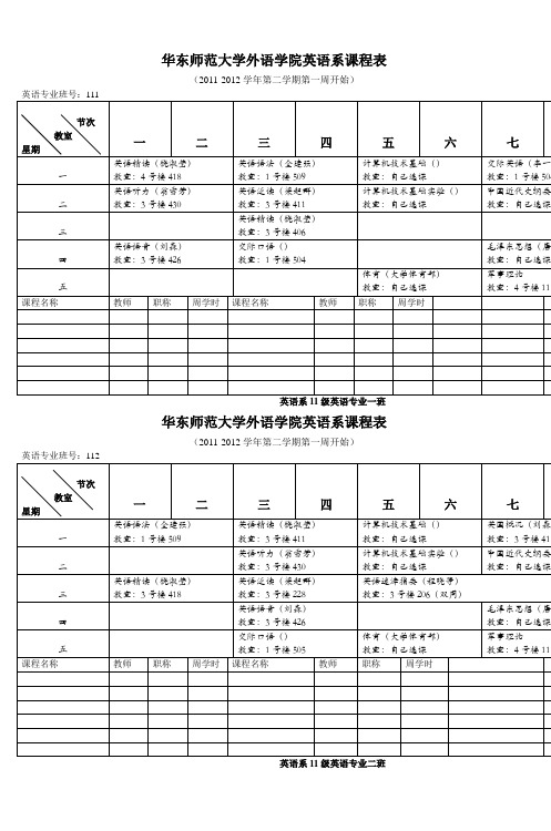 2011-2012学年第二学期英语系本科生课表(20