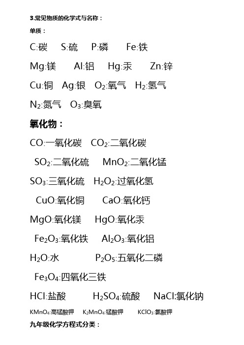 初中化学必背化学式大全