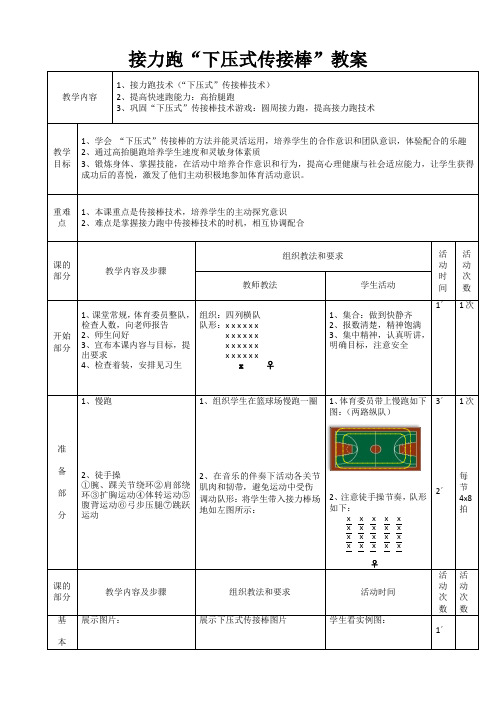 “下压式”传接棒技术教学教案高一上学期体育与健康人教版