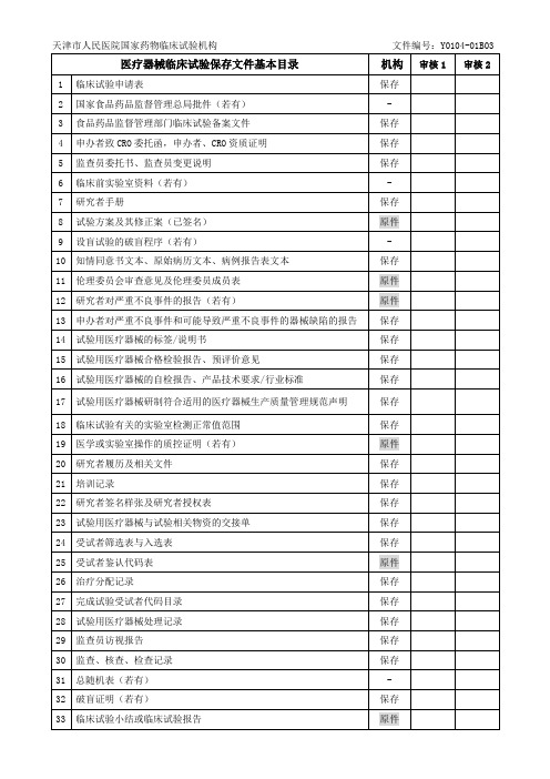 医疗器械临床试验归档明细