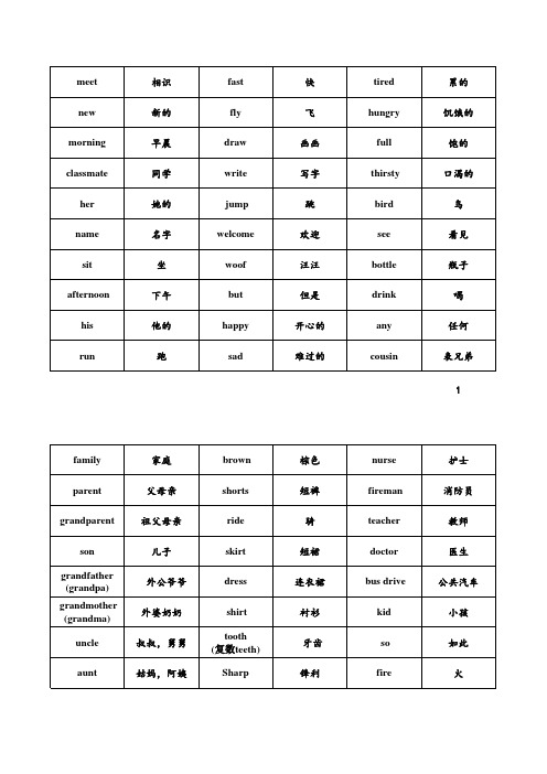 上海教育出版社三年级起点四年级上册英语单词汇总