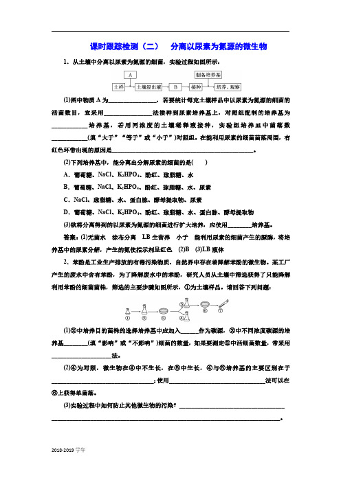 2018-2019学年浙科版选修1 分离以尿素为氮源的微生物 作业