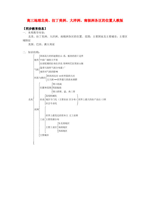 高三地理北美、拉丁美洲、大洋洲、南极洲各区的位置人教版知识精讲