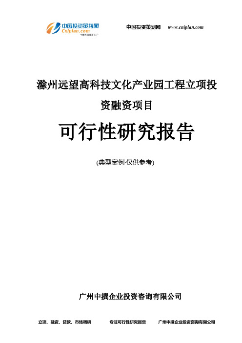 滁州远望高科技文化产业园工程融资投资立项项目可行性研究报告(非常详细)