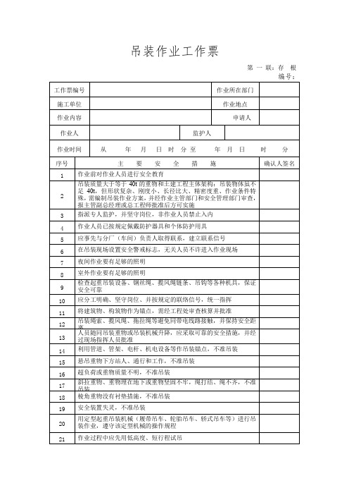 吊装作业工作票